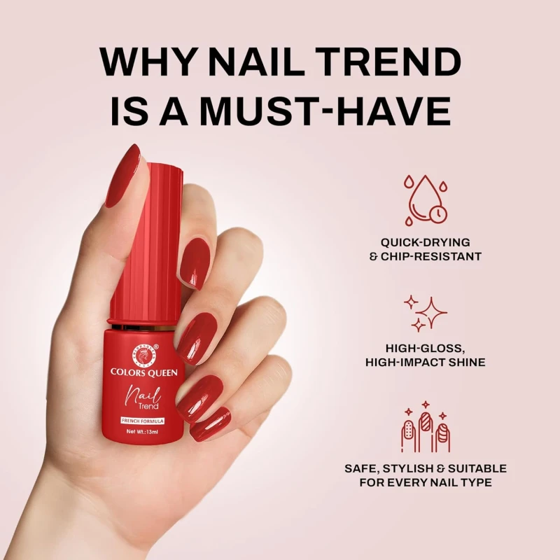Colors Queen Nail Trend Glossy Nail Polish | Chip Resisting & Quick Drying Nail Paint with High Shine | 7 Toxin Free Formula | Vegan & Cruelty Free | Long Lasting & Vibrant Nail Paint for Women (Apple Slice, 13ml) thumbnail 4